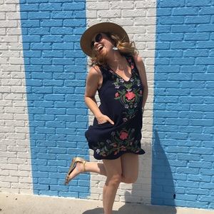 Navy embroidered dress with pockets